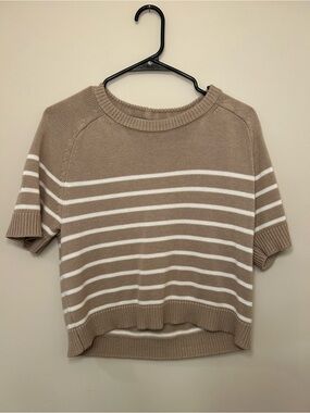 Vigoss Taupe and White Striped Knit Tee